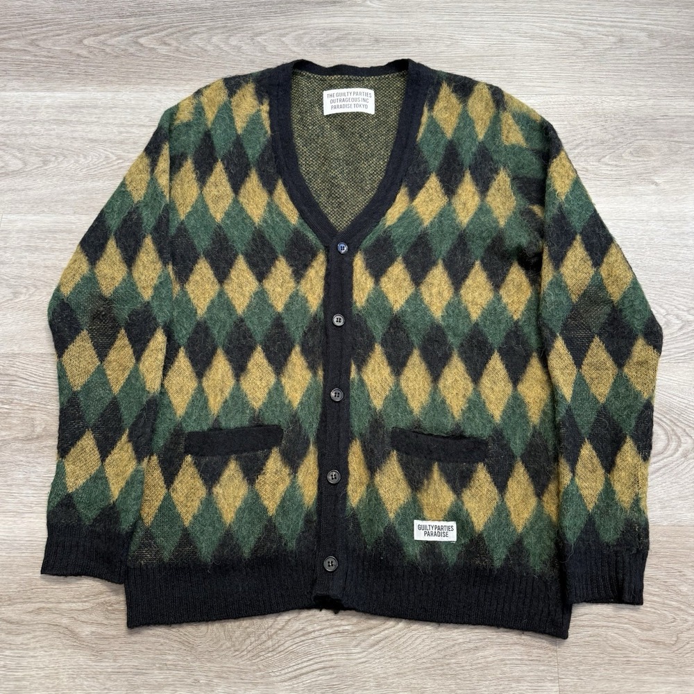 Wacko Maria Guilty Parties Alpaca Wool Mens M Cardigan Japan Made Argyle 16AW